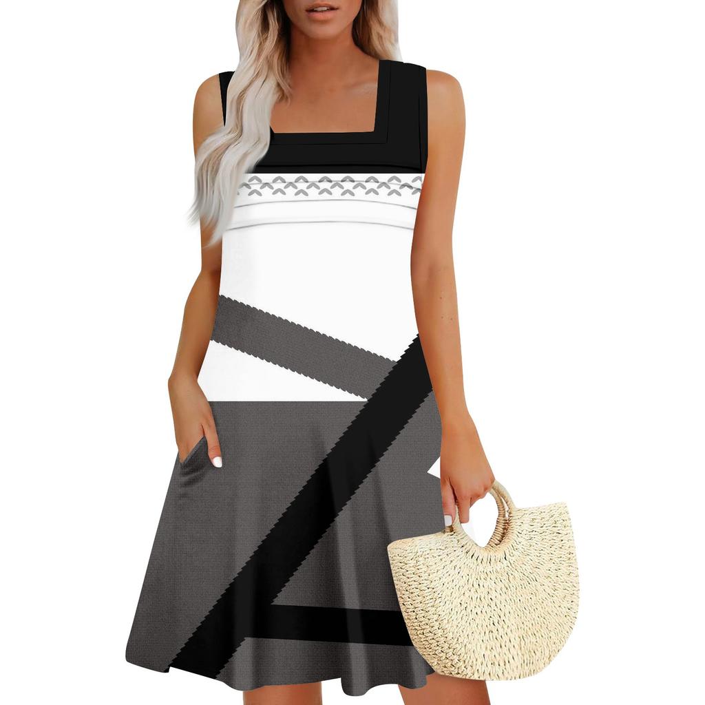 Women's Summer Casual Petal Slim Stripe Pleated Solid Color Dresses