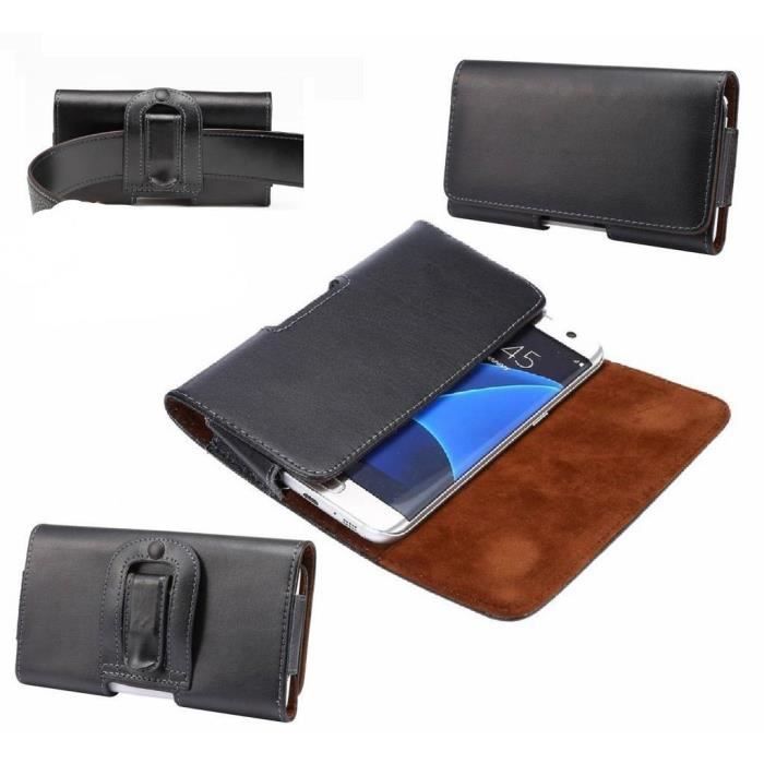 Étui Horizontal Housse Clip Ceinture Pince en Cuir Véritable pour => DELL XCD35 > Noir