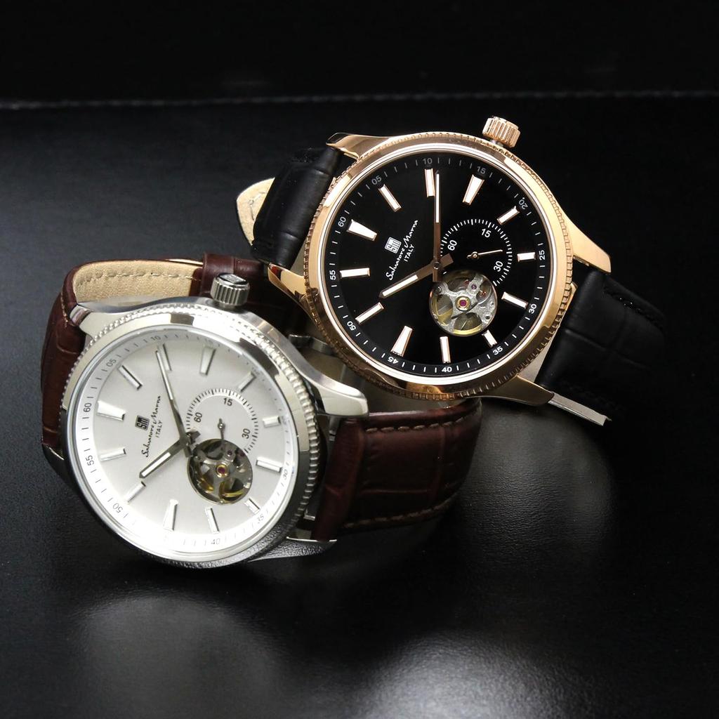 Salvatore Marra Автоматические часы с ручным заводом, кожаный ремешок, классические, маленькие, с открытым сердцем, скелетон, японские, водонепроницаемость 5 АТМ, SM24106, мужские, заводные, ремешок, секундная стрелка,