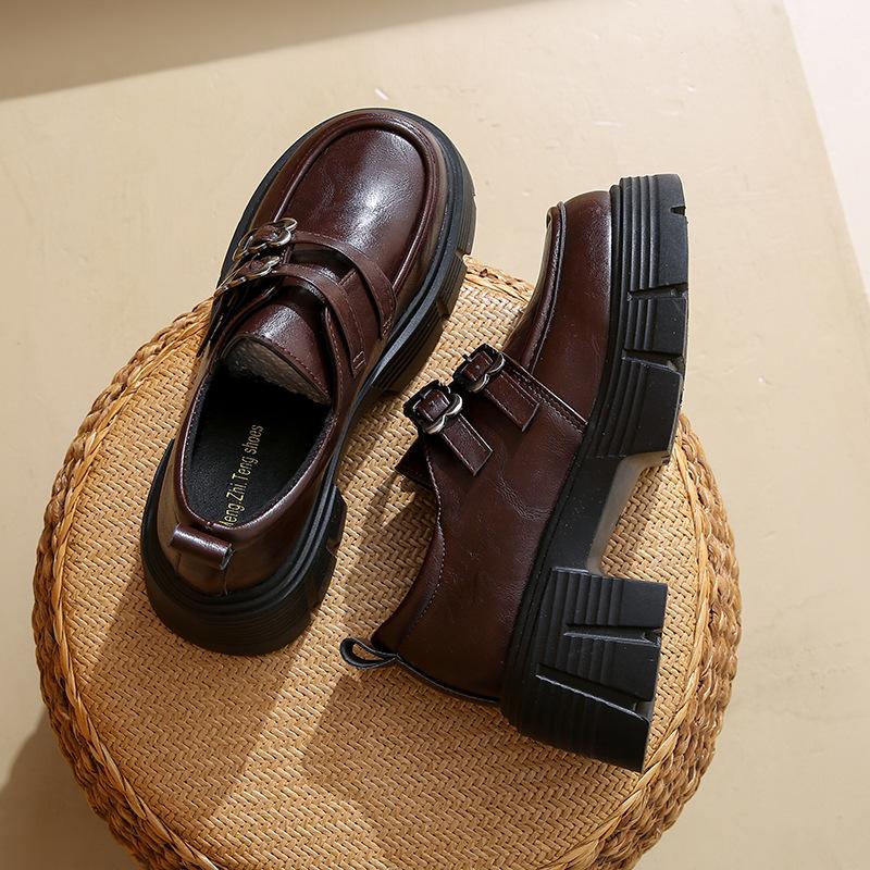 British Style Loafers Women's 2025 Autumn New Thick Heel Platform Retro Fashion Small Mary Jane Small Leather Shoes