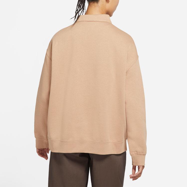 Nike Однотонный флисовый логотип с полумолнией, повседневный свободный свитер с круглым вырезом, американский винтажный свитшот, зимняя женская толстовка, нежно-желтый DC5425-200