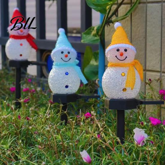 Christmas Party Exterior Decor Solar Snowman Pathway Lights, Outdoor Waterproof Ground Stake with LED Decorative Lawn Ornament Light, Garden Light for