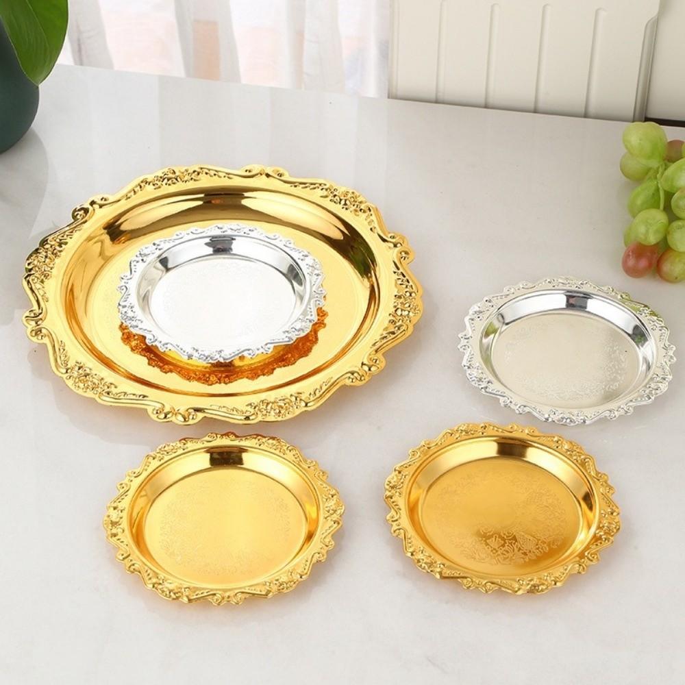 Round Cake Tray Golden Silver Jewelry Storage Tray Luxury Dinner Serving Tray  Tea Cup Holder