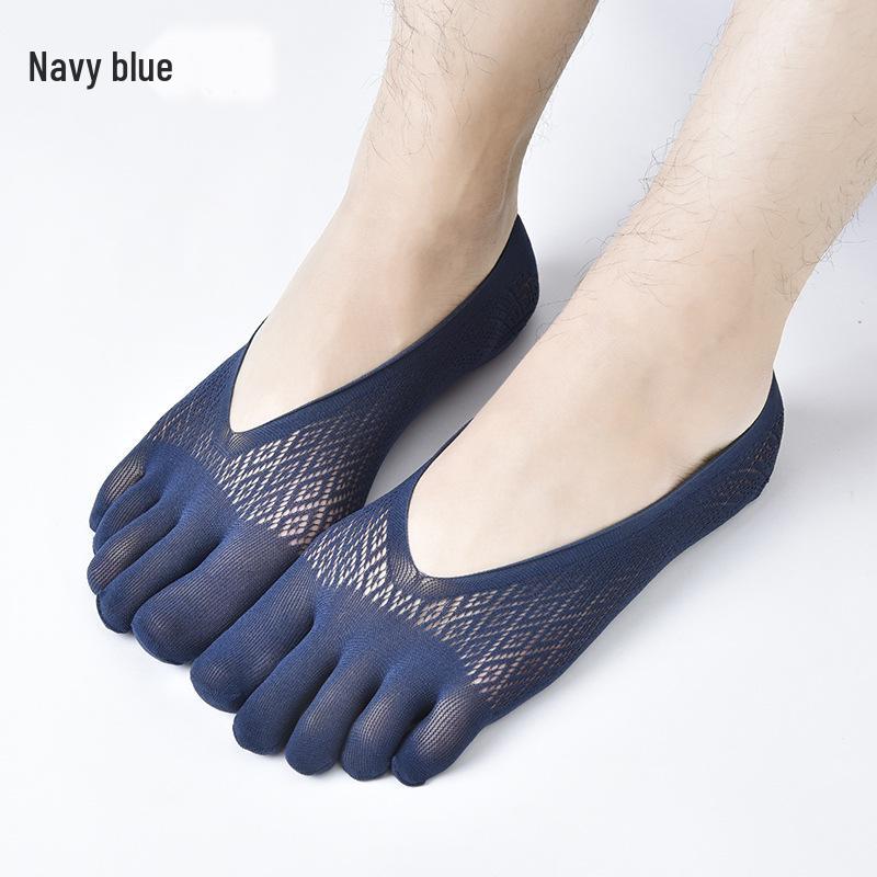 Men's Invisible Five-Toe Summer Socks: Breathable Ice Silk, Low-Cut, Thin, Sweat-Absorbent.
