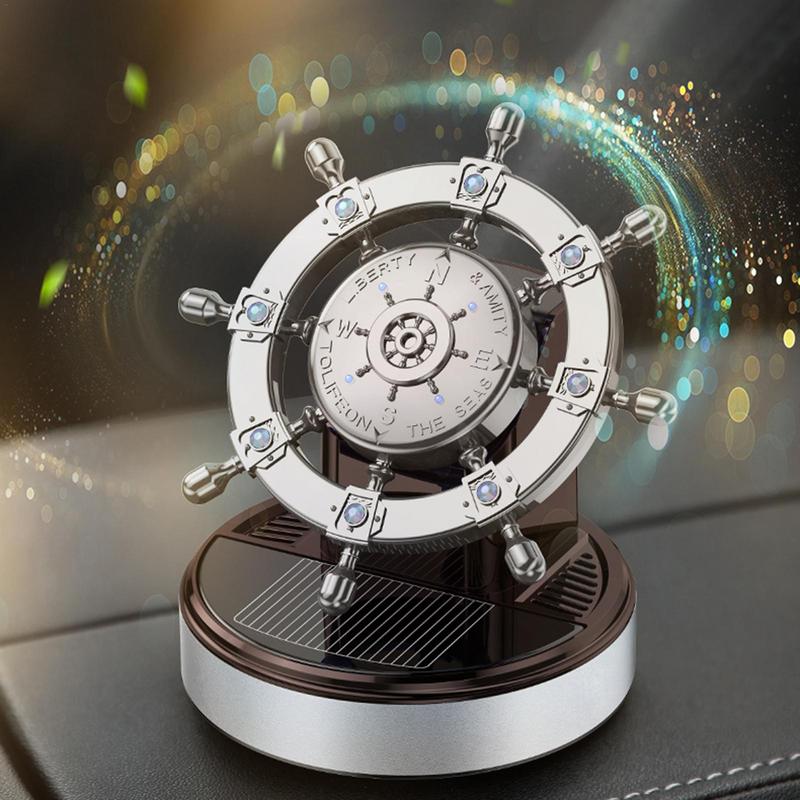 Автомобильные духи, вращающийся солнечный металлический руль, аромат, автомобильные аксессуары, духи, вращающаяся парфюмерная база на солнечной энергии, форма руля корабля