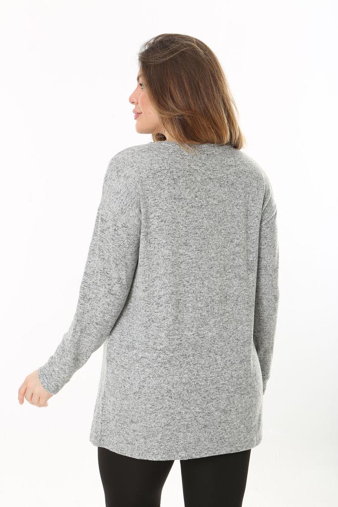 Женская блузка большого размера Серая шерстяная блузка из вискозы большого размера с каменной деталью спереди