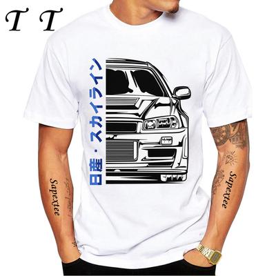 Футболка с иллюстрацией передней половины Skyline R34 GTR V Spec Новая летняя мужская с коротким рукавом Япония Классический автомобиль Повседневная для мальчика Футболки Топы