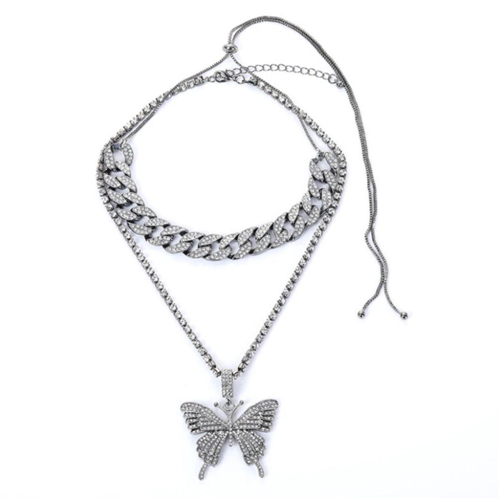 Trendy Butterfly Pendant Rhinestone Fashion Collars Necklace Bling Necklace  Necklace for Women