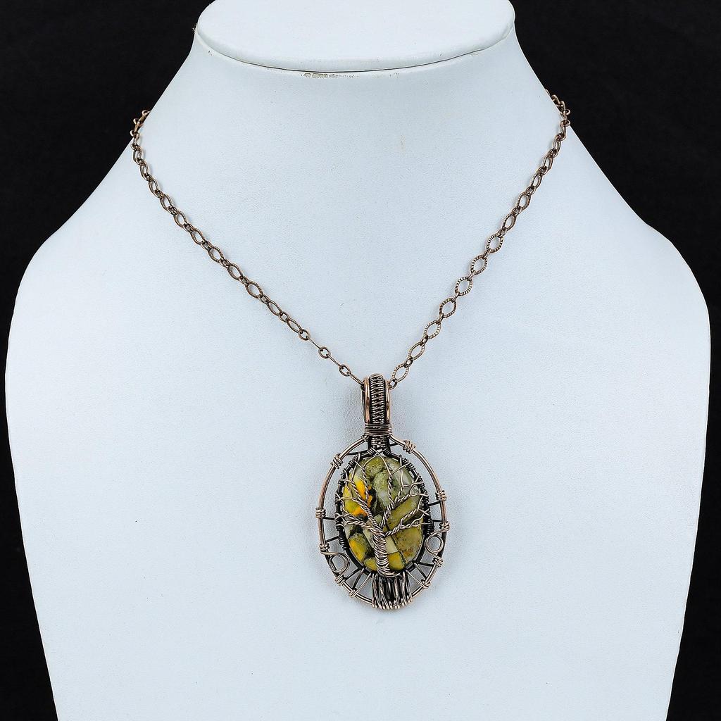 Tree Of Life Copper Bumble Bee Jasper Pendant Copper Wire Wrapped Pendant Handmade Boho Pendant Gemstone Copper Jewelry Women's Special Gift