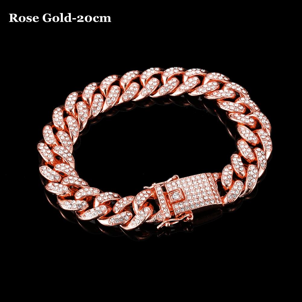 Women Men Fashion Bracelet Luxury Shiny Inlaid Rhinestone Bracelet Link Chain Hip Hop