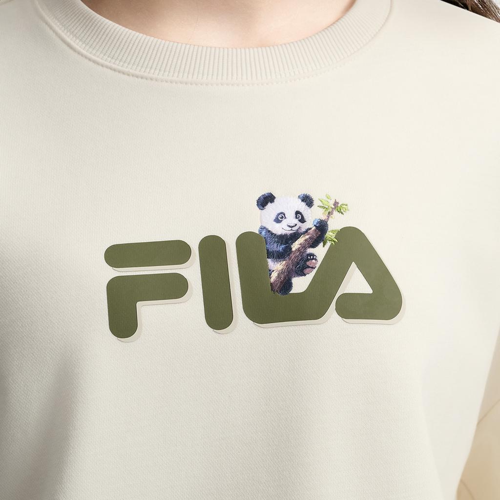 Fila Наследие Панда Вышивка Модный Повседневный Универсальный Пуловер с Круглым Вырезом Толстовка Женская толстовка Паровой Белый F51W538201FIV