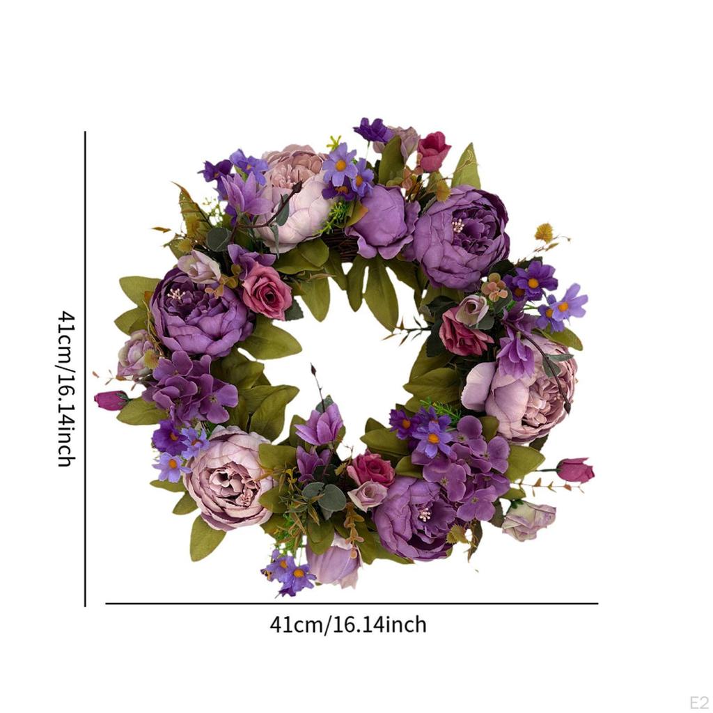 Искусственный венок из пионов 16 дюймов, весна, лето, зима, для подвешивания на входную дверь с зелеными листьями