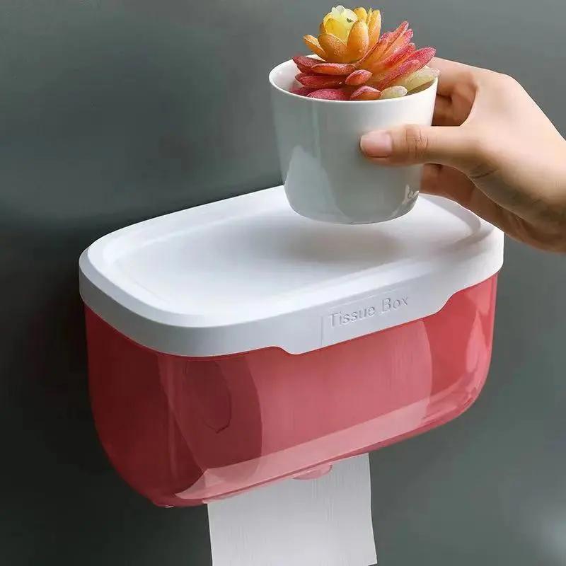Punch-free Toilet Paper Holder Tissue Box Waterproof Mobile Phone Storage Toilet Paper Storage Rack Bathroom Accessories