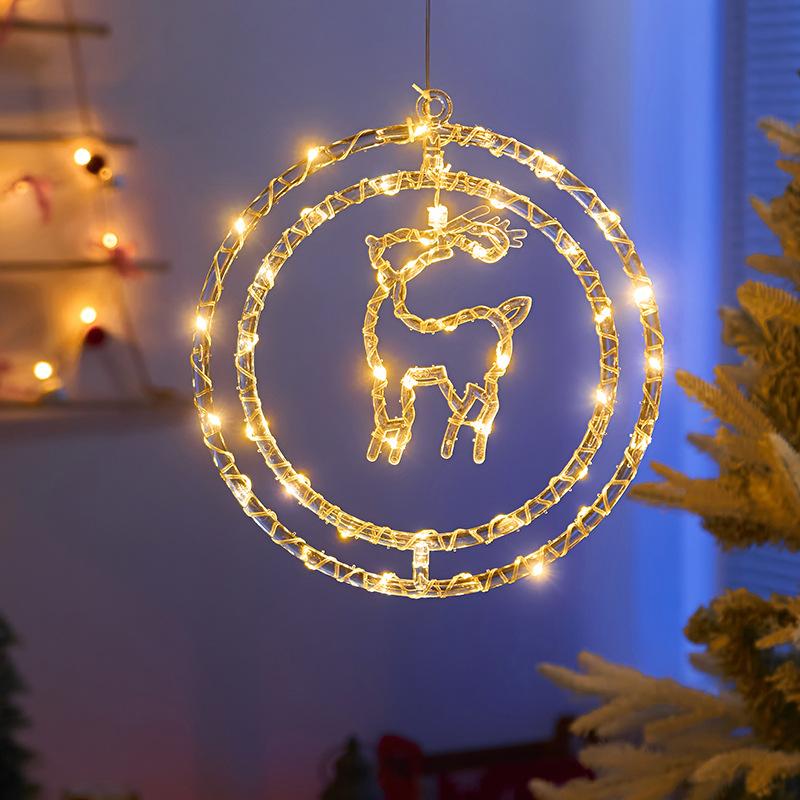 Christmas Decoration 3D Pentagram Moon Elk Snowflakes Hanging Lights for Christmas Windows Holidays