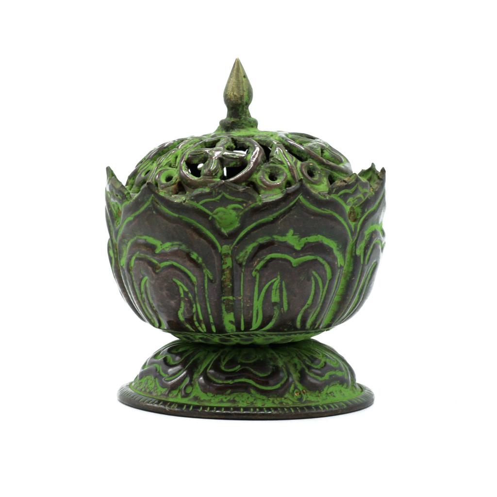 Incense Burner Brass Verdigris Small Lotus Tibetan