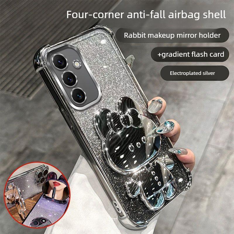 Чехол-подставка с блестками и зеркалом в виде кролика для Samusng Galaxy A57 A37 A17 A07 A56 A36 A26 A16 A55 A35, четырехсторонний мягкий чехол