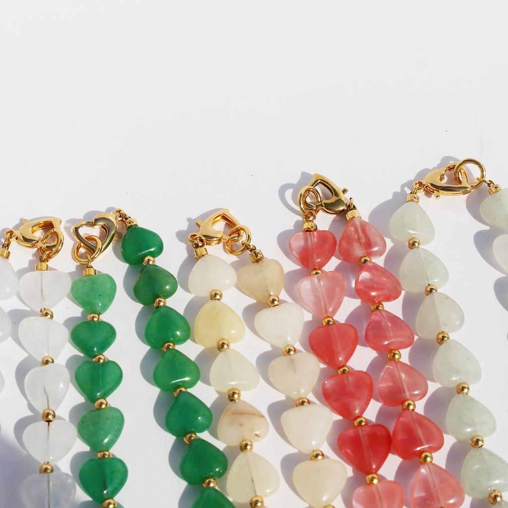 Light Luxury Niche Design Colored Natural Stone Love Beaded Necklace Women'S Peach Heart Baroque Pearl Collarbone Chain 674