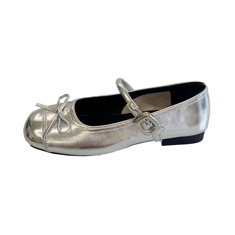 French with skirt light mouth small leather shoes women's 2025 new summer silver round head low heel flat Mary Jane single shoes