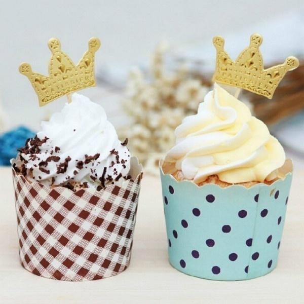 50 Pcs Gold Princess Crown Cake Topper Favors Party Cupcake Picks Wedding Birthday Decor