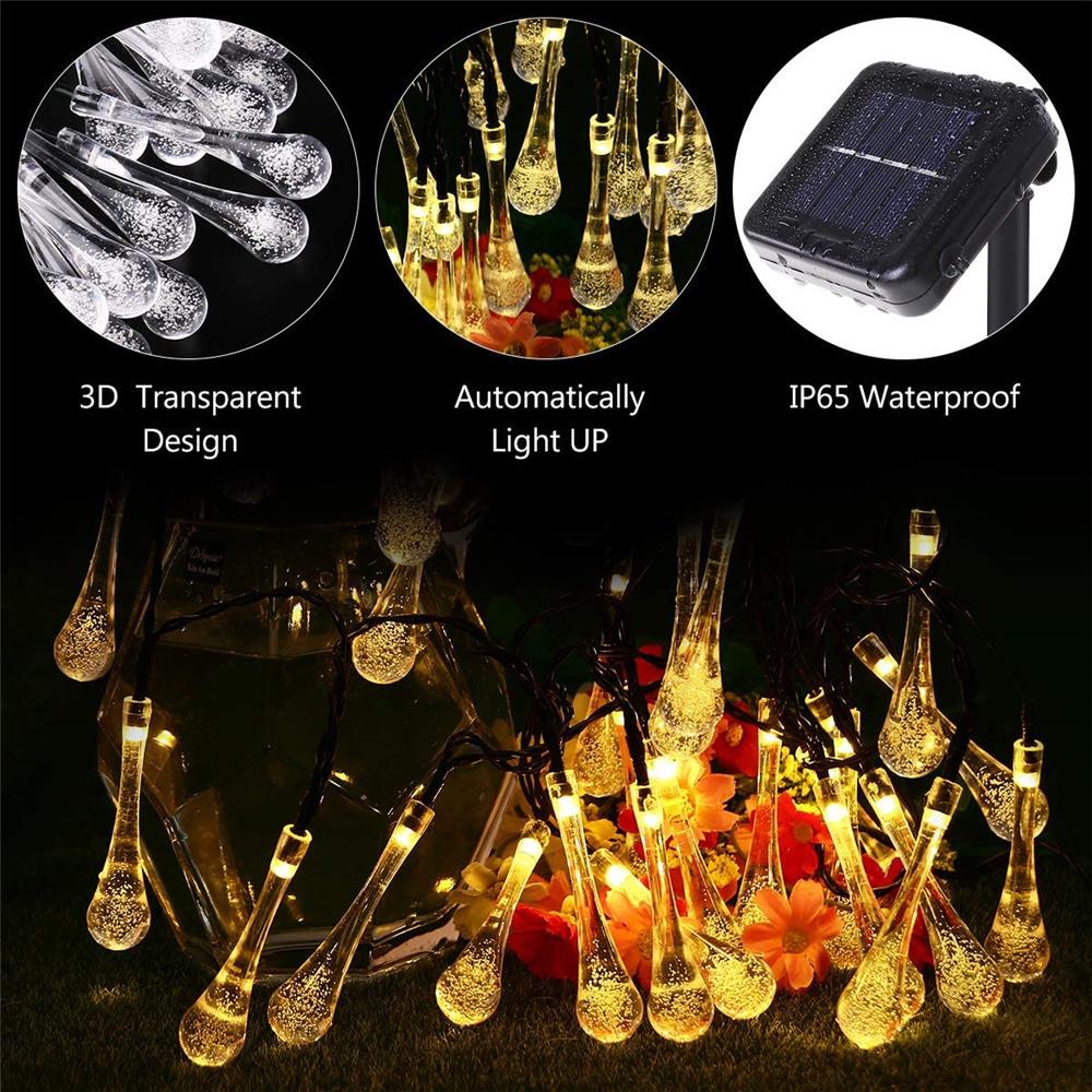 Водонепроницаемая светодиодная гирлянда в форме капли воды на солнечной энергии подходит для украшения рождественской свадьбы на открытом воздухе