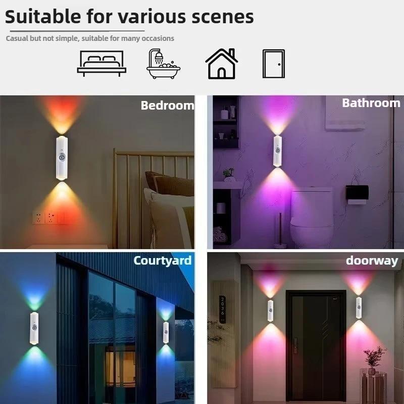 Magnetic Motion Sensor Night Light Rechargeable Smart RGB Gradient Wall Lamp for Bedroom Bathroom Closet Garden