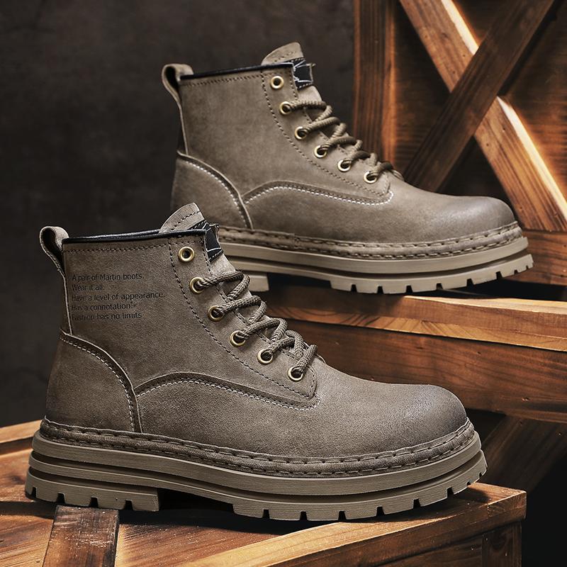 Модные мужские мотоботы из замшевой кожи, уличные высокие кеды в повседневном стиле, мужские ботильоны в британском стиле на платформе со шнуровкой, мотоциклетные боты