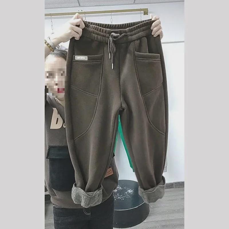 Утолщенные женские плюшевые брюки: Теплые, облегающие, повседневные шаровары для осени и зимы.