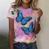 Fashionable Women's T-shirt with Colorful Butterfly Print Top, 3D Digital Print for Summer Comfort 2861