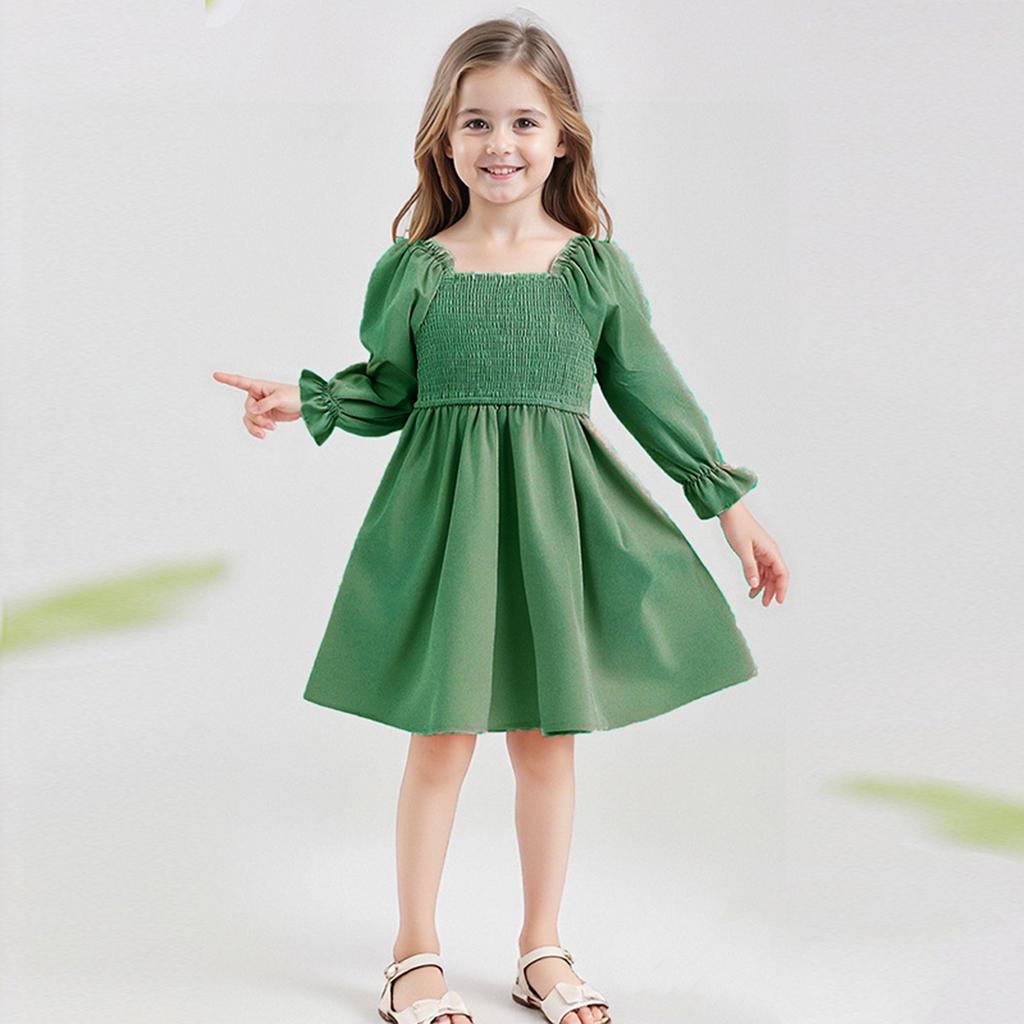 Девичье модное милое однотонное платье с квадратным вырезом, рукавами-рюшами, завышенной талией, кружевной отделкой и полной юбкой