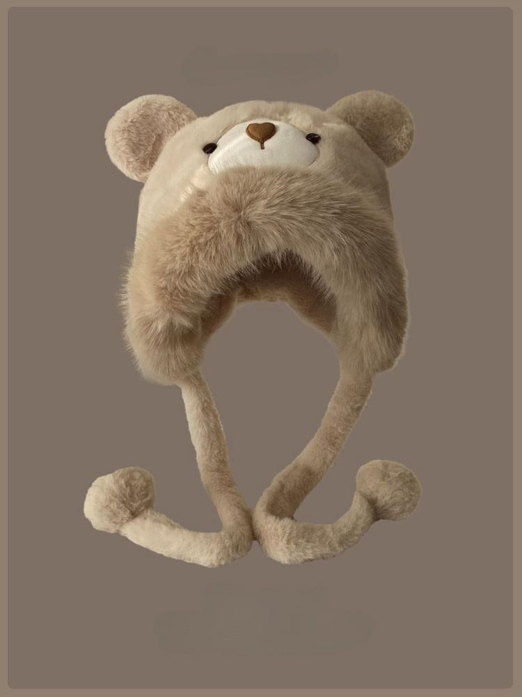 Плюшевая шапка-медведь женская осенне-зимняя взрослая плюшевая утолщенная теплая защита ушей шапка-пуловер милая шапка-ушанка для велоспорта