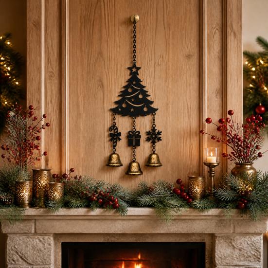 Сезонный домашний декор Рождественский ветряной колокольчик с металлическими колокольчиками, Винтажный Санта/Снеговик/Олень/Колокольчик/Венок Железный Креативный Праздничный Мягкий Декор