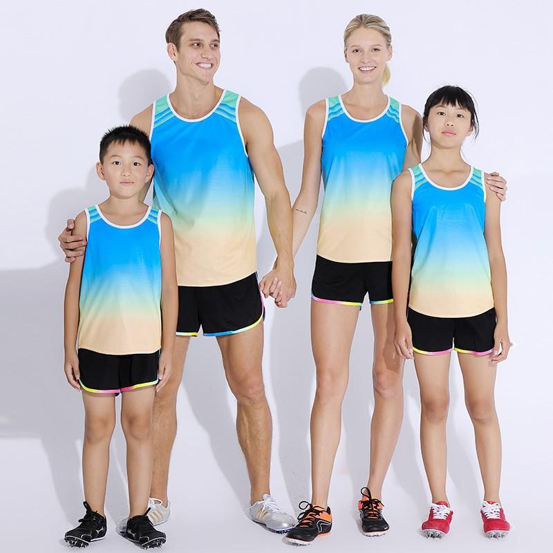 Kids Adult Track Suit Running Training Marathon Vest Set Family Matching Sportswear