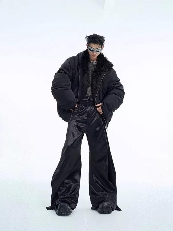 Zuo Shan Diao Men's Fur Collar Hooded Waterproof Cotton Jacket - Heavyweight, Velvet-Lined, Autumn/Winter Patchwork Outerwear