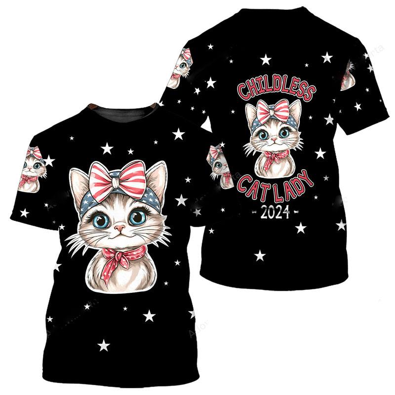 Футболка с милым домашним котом и 3D-принтом, унисекс, повседневная, смешная, повседневная, с коротким рукавом, красочный ретро-узор, модная футболка