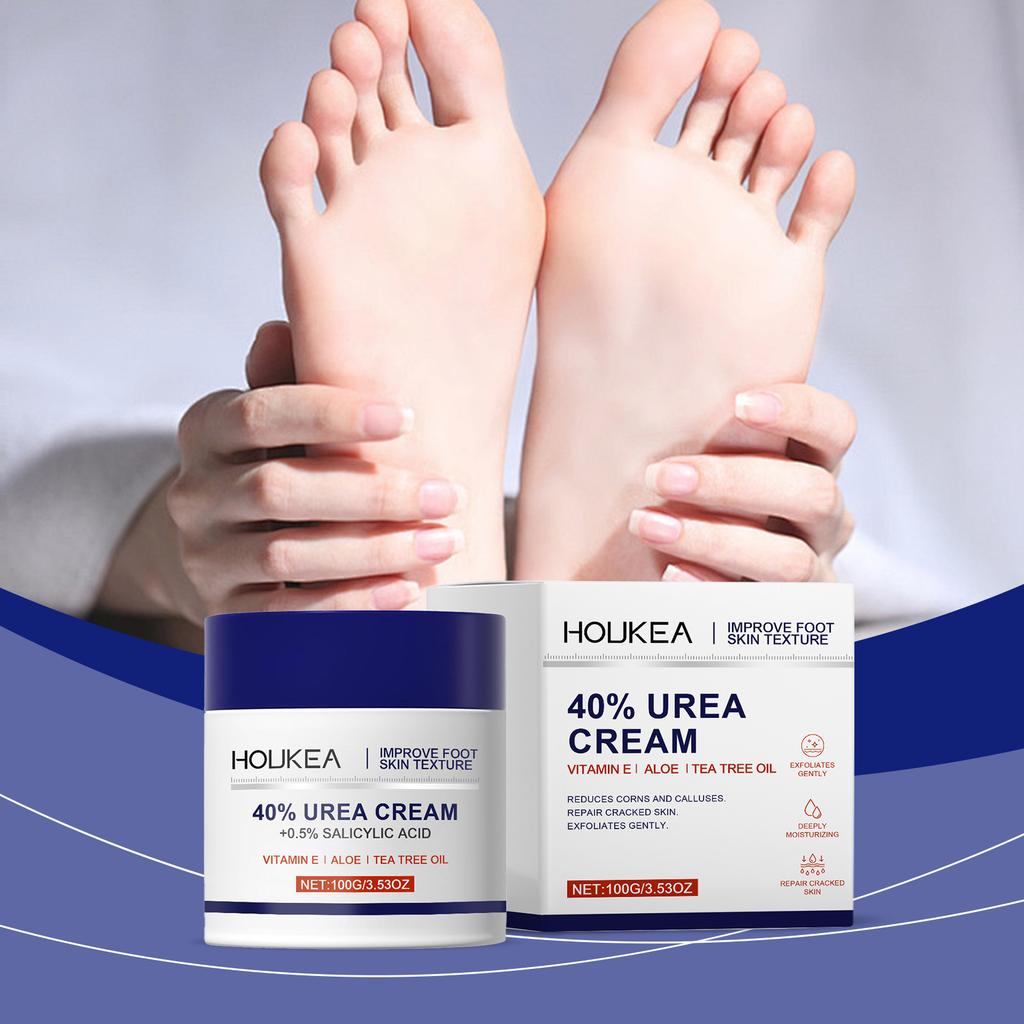 HOUKEA 40% Urea Foot Cream 100g With Salicylic Acid Vitamin E Aloe Tea Tree Oil Exfoliating Moisturizing For Cracked Heels Calluses Rough Skin