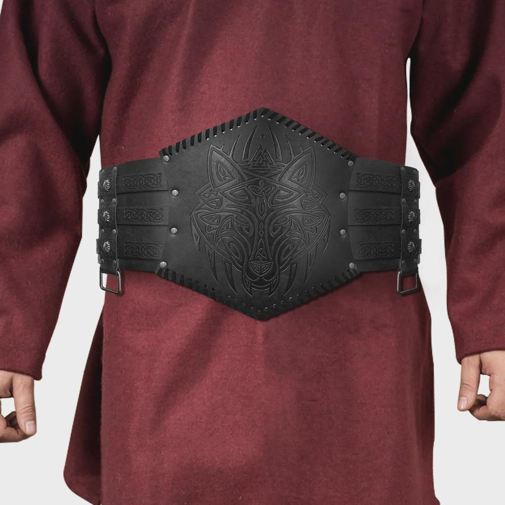 Nordic Viking Thor's Hammer Embossed Wide Medieval Waist Belt