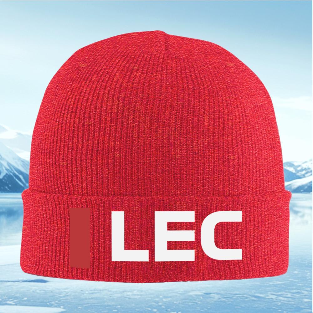 Red rectangle and white letters LEC Men Women Unisex Knitted Hat Beanie Pullover Cap Winter Thermal Warm Christmas Outdoor Cycli
