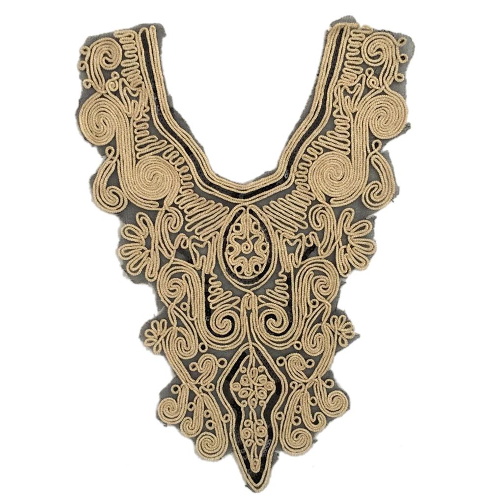 Elegant Embroidered Lace Collar Neckline Appliques Trim with Sequins Ethnic Style Sew On Patches for Fashionable Women
