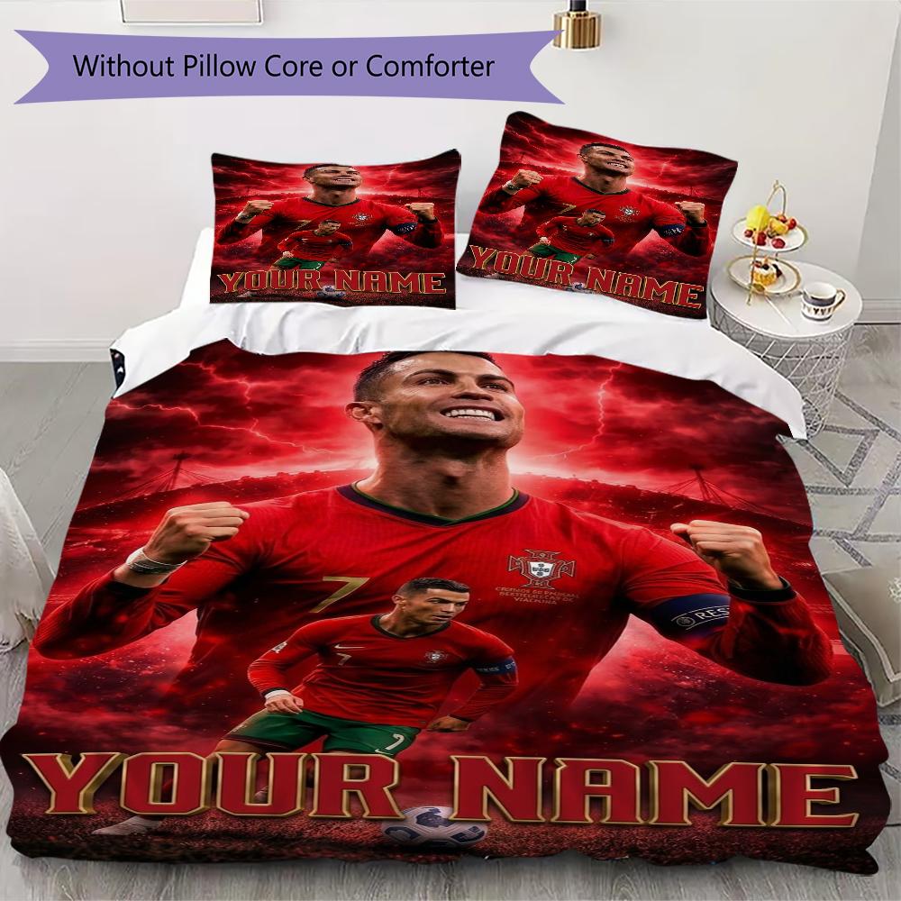 Custom Name Cristiano Ronaldo Pattern Bedding uilt Set uilt Cover Pillowcase Home Decoration Birthday Gift (1*duvet cover+2*pillowcase without core)