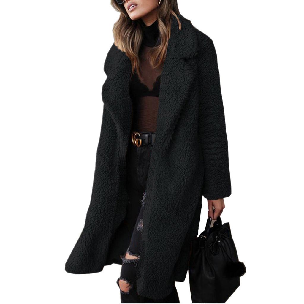 Womens Ladies Warm Artificial Wool Coat Jacket Lapel Winter Outerwear