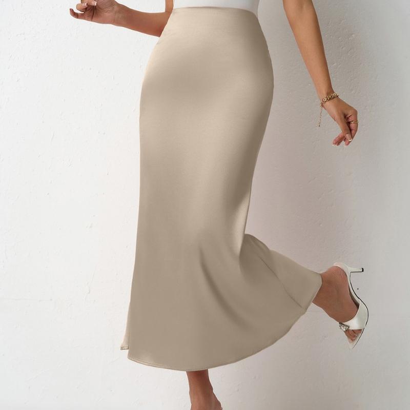 Модные летние новые облегающие атласные повседневные длинные юбки женские элегантные однотонные свободные юбки с высокой талией женская облегающая юбка-рыбий хвост женская одежда 26560