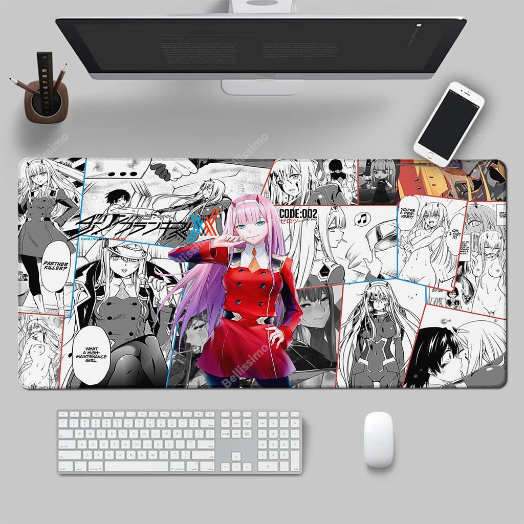 Большой аниме коврик для мыши Darling in the FranXX 02 Игровой коврик для мыши Аксессуар Коврик для мыши Zero Two XXL 90x40 HD Печать Клавиатура Desm Mat
