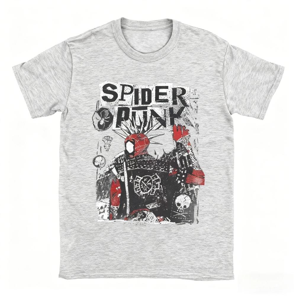 Trendy Marvel Licensed Spiderman Punk Spiderman Men's Fun Crewneck T-Shirt Spiderman Universe Cool T-Shirt Clothes