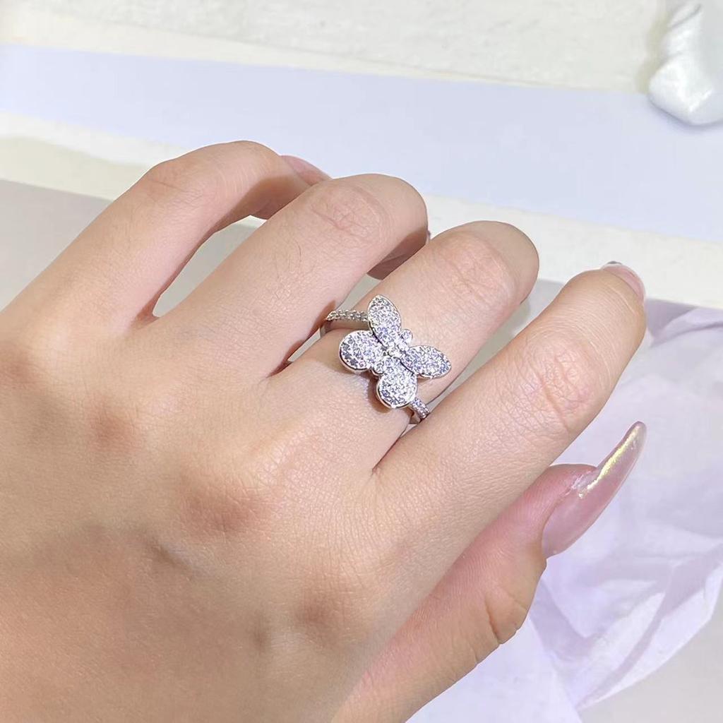 Изысканное довольно большое кольцо с белым цирконом и бабочкой, женские украшения для вечеринки, свадьбы, предложение, украшения для невесты, подарок на день рождения, женские украшения