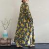 Настоящее весенне-летнее новое ретро-платье из хлопка и льна с принтом, свободное повседневное платье с воротником-грибком и длинными рукавами, с большими складками