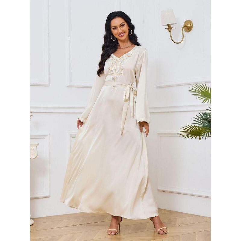 Magic Queen Middle East Cross-Border Dubai Women's Robe New Arrival Beaded Elegant Silm Belt Dress Dress