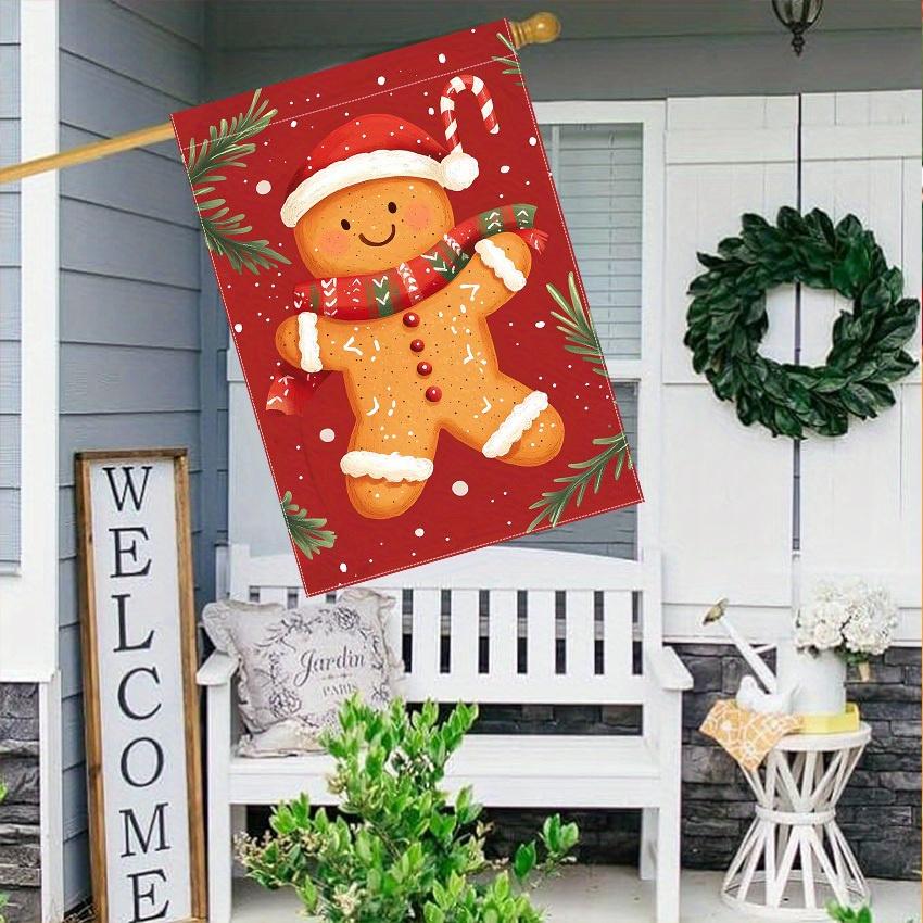 Charming Gingerbread For Man & Pine Branches Double-Sided Garden Flag , Durable Polyester, Perfect for Outdoor Yard Decoration, Lawn Display (Flag Onl