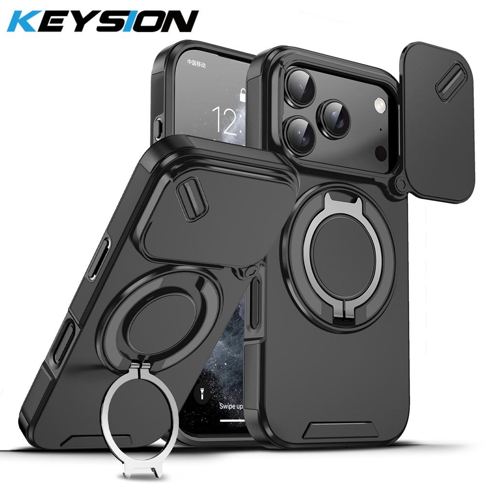 KEYSION Чехол для телефона с вращающейся на 360° подставкой-кольцом для iPhone 17 Pro Max Силикон+ПК Сдвижная защита камеры Магнитная противоударная крышка