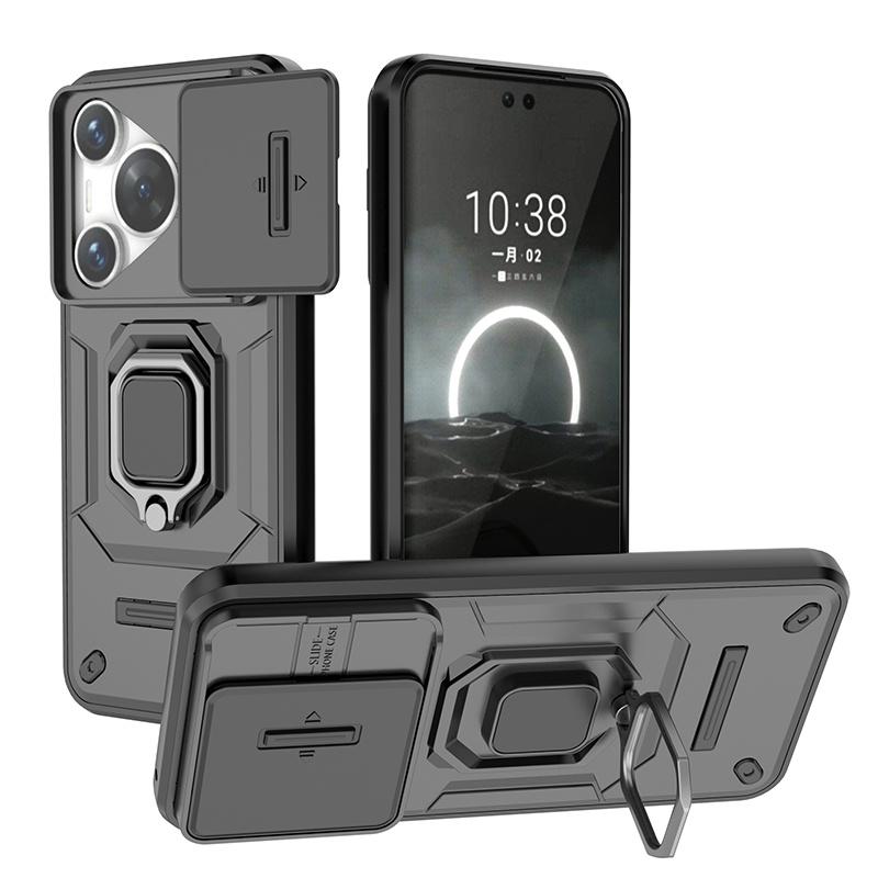 Shockproof Armor Funda For Huawei Pura 70 Pro Case Slide Camera Lens Protect Ring Stand Phone Cover For Pura70 Pro + Plus Capas