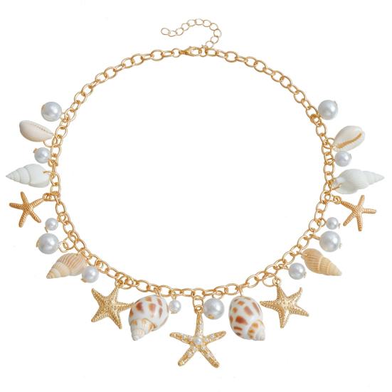 Bohemia Style Beach Waist Chain Imitation Pearl Starfish Conch Charm Vacation Body Chain Belly Chain Jewelry Gift
